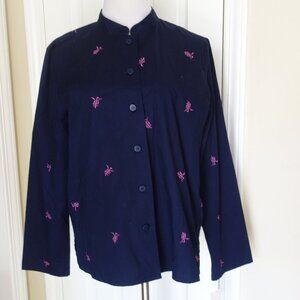 NWT $48 HEART OF PALM Navy Japanese Writing Button Front Shirt Kimono – Sz 16